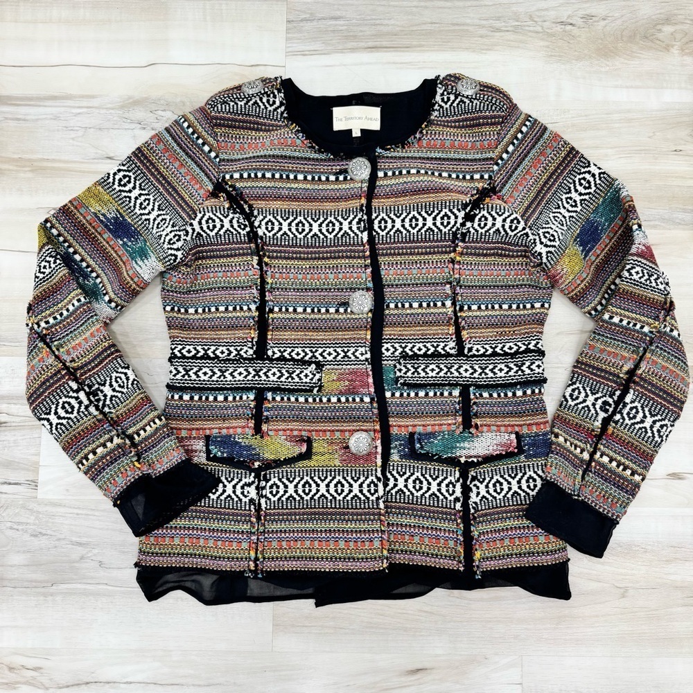 The Territory Ahead 3 Button Blazer Jacket Aztec Western textured woman’s Sz Lg